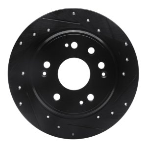 Honda CR-V Brake Rotor (1) - Rear Right - R1 Concepts - Drilled & Slotted - Black - `02-`04
